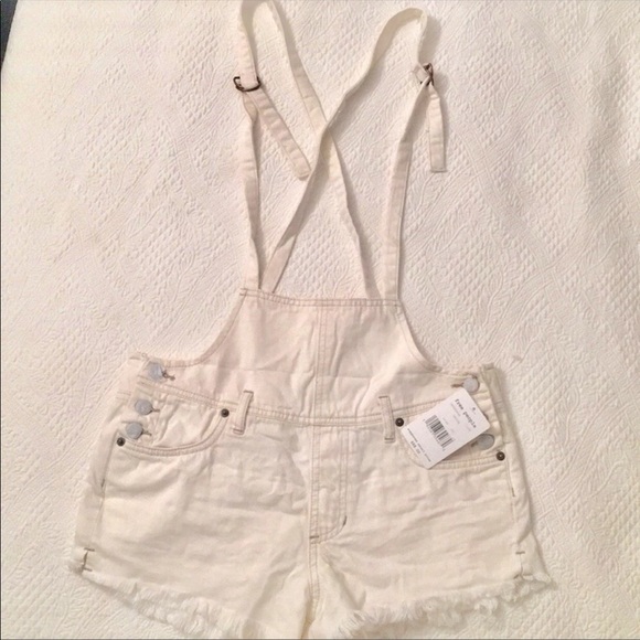 FREE PEOPLE Distressed white denim overalls - Picture 3 of 4